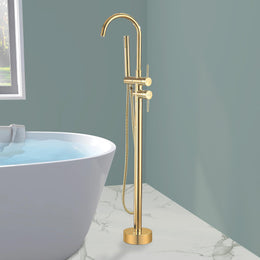 Plantex Pure Brass Bath Tub Filler Tap/Free Standing Bathtub Faucet/Basin Taps with Hand Shower for Bathroom/Bath Tub Tap for Bathroom - (8981, Gold)