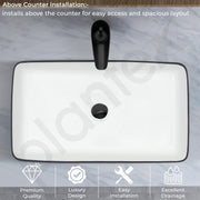 Plantex Ceramic Wash Basin for Bathroom/Tabletop Washbasin/Counter Top Black Washbasin/Vessel Sink (White & Black-25x14x5 Inch)
