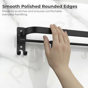 Plantex Stainless Steel Folding Single Towel Rod with Hooks/Towel Holder for Bathroom/Towel Hanger/Towel Stand/Bathroom Accessories - (24 Inch-Black)