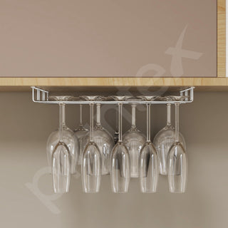 Plantex Wine Glass Rack/Holder Upside Down Glass Hanging Organizer/Glass Hanging Stand For Pubs/Kitchen/Bars (L20 X W13 Inches - Triple Line), Hanging Shelves