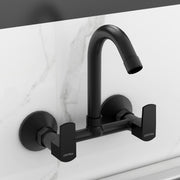 Plantex Sink Mixer Tap for Kitchen with 360Â° Swivel Spout/Hot and Cold Water Tap with Wall Flange and Teflon Tape/Brass Spindle Sink Tap (Saga-Black)
