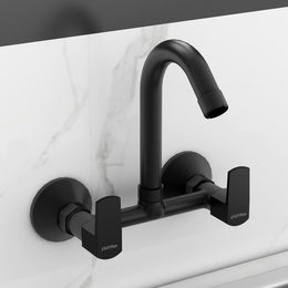 Plantex Sink Mixer Tap for Kitchen with 360Â° Swivel Spout/Hot and Cold Water Tap with Wall Flange and Teflon Tape/Brass Spindle Sink Tap (Saga-Black)