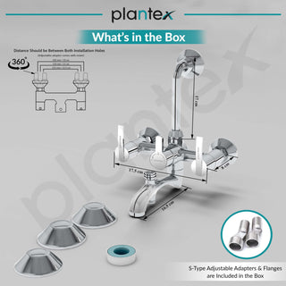 Plantex Pure Brass 3 In 1 Wall Mixer for Bathroom with L-Bend Provision for Overhead and Hand Shower/Water Saving Nozzle for Mixer Tap with Brass Wall Flange (Aq-1419-Chrome)