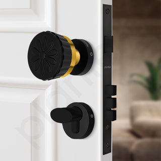 Plantex Heavy Duty Door Lock/Main Door Mortise Lock Handle/Handle Set for Home/Office/Door Accessories (Black, Gold)