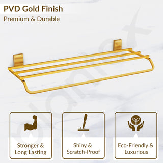 Plantex 304 Grade Stainless Steel 24-Inch Bathroom Towel Rack/Towel Bar/Towel Stand/Towel Rod/Bathroom Accessories (Crystal - PVD Gold)