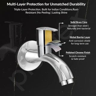 Plantex Pure Brass AQ-1401 Bib Cock Water Tap with Water Saving Techonology Tap with Bib Tap with Brass Wall Flange and Teflon Tape for Bathroom-7 Year Warranty (Mirror Chrome Finish)