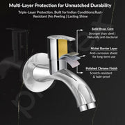 Plantex Pure Brass AQ-1401 Bib Cock Water Tap with Water Saving Techonology Tap with Bib Tap with Brass Wall Flange and Teflon Tape for Bathroom-7 Year Warranty (Mirror Chrome Finish)