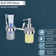 Plantex Smooth Brass 2in1 Glass Tumbler Holder with Handwash Dispenser - Multiuse (UN-1739)
