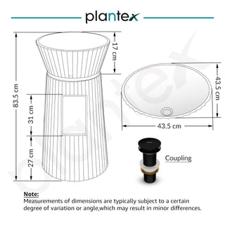 Plantex Round Pedestal Basin for Bathroom/Ceramic Designer One Piece Pedestal Free Standing Wash Basin for living Room/Hotel (Black-17x17x33.5 inch)
