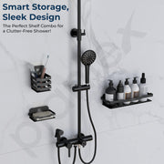Plantex Self Adhesive Bathroom Shelf/Bathroom Shelf Rack Combo/Bathroom Organizer without Drill/Kitchen Soap Dish/Soap Holder/Tumbler/Toothbrush Holder - Set of 3 (Black)