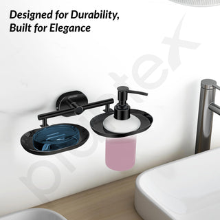 Plantex J4 Stainless Steel Soap Dish with Liquid Dispenser/Soap Stand for Bathroom Wall Mount/Shampoo Dispenser/Bathroom Accessories (PVD Black Finish) Onix