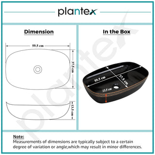 Plantex Ceramic Table Top Washbasin For Bathroom/Hand Wash Sink/Rectangle Countertop Vessel Sink Basin For Home/Office/Hotel (Black - 23.5 X 15 X 5 Inch)