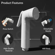 Plantex Jet Spray for Toilet/ABS Health Faucet with 1 Meter Shower Hose Pipe and Wall Hook/Health Faucet Set for Bathroom/Hand Gun for Toilet - (White)