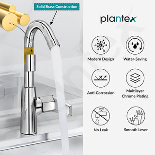 Plantex Kitchen Taps for Home Sink with Swivel Spout/Sink Tap for Kitchen Basin with Teflon Tape/Kitchen Faucets for Sink -Chrome (Celesiya-1246)