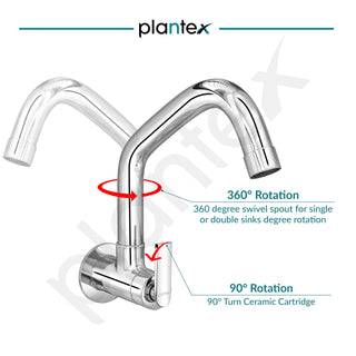 Plantex Pure Brass Sink Tap for Kitchen Basin with 360° Extended Swivel Spout/Kitchen Tap with Water Saving Nozzle - 7 Year Warranty (BAL-511-Chrome Finish)