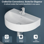 Plantex Ceramic Basin with Stainless Steel Pillar Cock/Wall Hung Basin/Deck Mount Tap/Basin for Bathroom - (Mark -Combo)