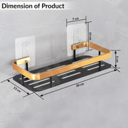 Plantex Self Adhesive Bathroom Shelf/Bathroom Shelf for Wall Adhesive/Aluminium Wall Mounted Rack for Kitchen with Golden Railing and Magic Stickers-(12x5 inches, Gold & Black)