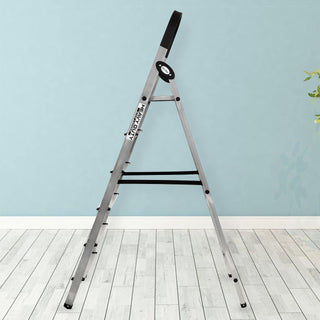 Plantex Wonder Aluminium Step Folding Ladder 6 Step for Home with Advanced Locking System - Anti Slip 6 Step Ladder (Silver & Black)