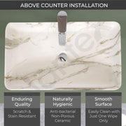 Plantex Ceramic Wash Basin for Bathroom / Tabletop WashBasin / WashBasin/Basin for Bathroom/ Restaurant, Hotel (Marble Finish, 24 x 13 x 5 Inch)