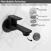 Plantex Single Lever Long Body Bib Tap for Bathroom with Water Saving Aerator/Tap for Wash Basin with Brass Spindle/Wall Mount Bib Tap with Wall Flange and Teflon Tape (SAGA-Black)