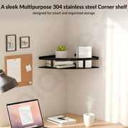 Plantex 304 Stainless Steel Corner/Bathroom Shelf/Kitchen Shelf/Wall Mount - Pack of 2 (Black,9x9 Inches)