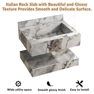 Plantex Floating Vanity/Slab Tile Vanity with Basin for Bathroom/Wall Mount Bathroom Vanity/Wash Basin Cabinet with Storage - 24 x 18 inch (ED-Gold-Marble Finish)