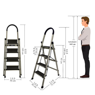 Plantex Guardex 4 Step Foldable Aluminum Ladder for Home/Ladder with Anti-Slip Shoes and Edge Guards/5 Year Manufacturer Warranty (Anodize Coated-Gold)