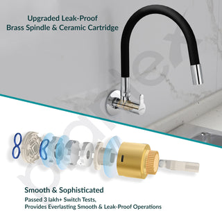 Plantex Pure Brass Kitchen Sink Tap with Brass Wall Flange and Teflon Tape/Wall Mount Kitchen Sink Faucet with Water Saving Aerator - 7 Year Warranty-(FLO-810B)