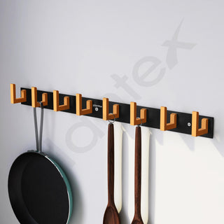 Plantex Aluminum Hook Rail with L-Shape Hook for Clothes Hanging/Hook Rail Bar for Clothes/Towel/Keys -Pack of 3 (8 Hooks/Black & Gold)