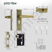Plantex Heavy-Duty Door Lock Set - Main Door Lock Handle Set/Mortise Lock with 3 Keys, Brass Lock Body & Cylinder (8126 - Brass Antique & PVD Gold)