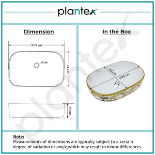 Plantex Tabletop Washbasin for Bathroom/Designer Ceramic Hand Wash Basin/Vessel Sink Basin for Home/Hotel - (23x16x5.5 inch - White & Gold)