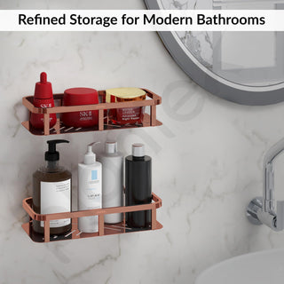 Plantex Stainless 304 Grade Steel Shelf for Bathroom/Kitchen Rack - Bathroom Accessories - Pack of 2 (12X5 Inches-PVD Rose Gold Finish)