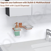 Plantex 304 Grade Stainless Steel Glass Soap Dish with Liquid Dispenser for Bathroom/Soap Stand/Glass Shampoo Dispenser/Bathroom Accessories - Pack of 1 (Crystal, PVD Rose Gold)