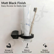 Plantex Tumbler Holder for Bathroom/Space Aluminium Tooth Brush Holder/Toothpaste Hoder/ Bathroom Accessories - Pack of 1 (Black)