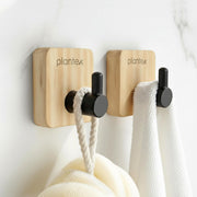 Plantex Wooden Wall Hanging Hook/Square Self Adhesive Robe Hooks for Kitchen/Bathroom/Bath Towel Hook/Stylish Home Decor Items - Pack of 2 (Black Wooden)