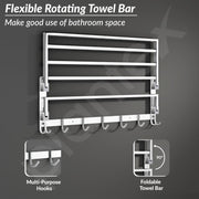 Plantex Folding Towel Rack with Hooks for Bathroom/24 Inch Stainless Steel Towel Hanger/Towel Stand/Towel Rod/Bathroom Accessories - Pack of 1 (Chrome)