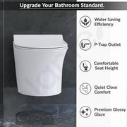 Plantex Platinum Ceramic Rim Wall Mount Commode with Wash Basin for Bathroom/P Trap Washdown Flush Commode with Toilet Seat Cover/Tabletop Basin - White (Combo)