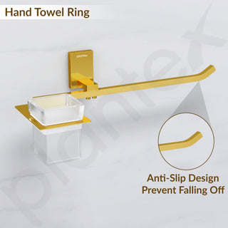 Plantex 304 Grade Stainless Steel Glass Tumbler Holder with Napkin Ring/Toothbrush Holder/Towel Holder for Bathroom/Bathroom Accessories - Pack of 1 (Crystal, PVD Gold)