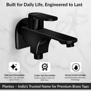Plantex Pure Brass Two Way Bib Cock Taps with Water Saving Nozzle/Compatible for Washing Machine/2 in 1 Bib Tap with Brass Wall Flange and Teflon Tape - 7 Year Warranty by Plantex-(PVD Black)