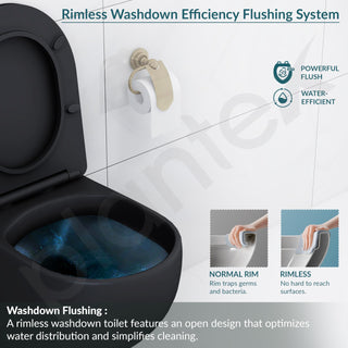 Plantex Imported Ceramic Western Commode for Toilet/Wall Hung Commode/Rimless Washdown Flush Commode with Soft Closing Toilet Seat Cover - P Trap (Matt Black)