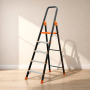 Plantex Allsafe Aluminium Step Ladder for Home/5 Step Anti Skid Ladder/Wide Step Ladder (Black & Orange))