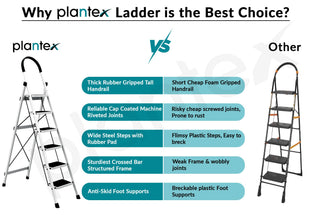 Plantex Steel Ladder for Home/Strong Foldable Wide 6 Step Ladder/Anti-Skid 6 Step Ladder - (Apex - White)