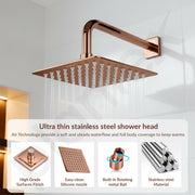 Plantex Stainless Steel Overhead Shower 6 x 6 inch with Water-Saving Technology/High pressure Rain Shower Head without Arm/Bathroom Shower -(Ultra Slim-PVD Rose Gold)