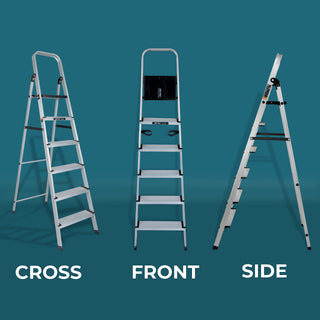 Plantex Big Foot - Widest Steps - Fully Aluminium Folding 6 Step Ladder for Home -Anti-Skid Step Ladder/6 Wide Step Ladder (Black-Silver)