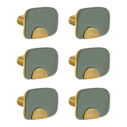 Plantex Knobs for Drawers/Drawer Knobs/Rectangle Knob for Cabinets/Pull-Push Knob for Kitchen/Bedroom/Drawer - Pack of 6 (Gold & Green)