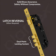 Plantex Heay Duty Mortise Door Lock for Home/Main Door Lock Set/Door Handle Lock with Brass Lock Body & Cylinder (7129, PVD Gold)