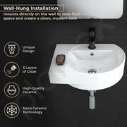 Plantex Ceramic Wall Hung Basin/Washbasin for Bathroom/Wall Mount Corner Wash Basin/Sink for Living Room/Office (Orca, White)