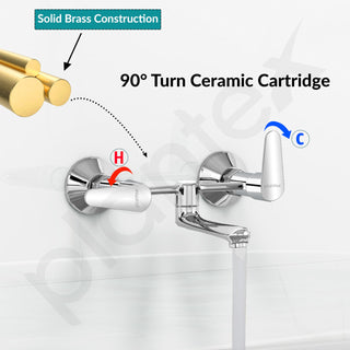 Plantex Pure Brass Non Telephonic Wall Mixer with Water Saving Nozzle/Mixer Tap for Bathroom with Brass Wall Flange and Teflon Tape (Dol-2319-Chrome)