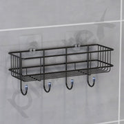Plantex Bathroom Organizer Without Drill/GI Steel Self Adhesive Bathroom Shelf for Wall with Magic Stickers/Self Adhesive Kitchen Shelf with Hooks (Pack of 4)