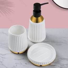 Plantex Ceramic Bathroom Set - Soap Holder for Bathroom/Liquid Soap Dispenser/Tumbler Holder/Toothbrush Holder/Handwash Dispenser - 3 Pcs Set